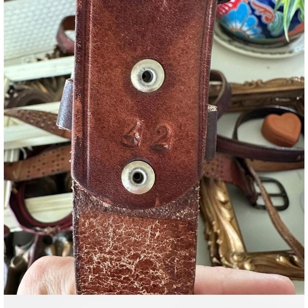 Vintage carved  Leather Belt 42 embellished mexican Boho woven western cognac - Picture 4 of 7